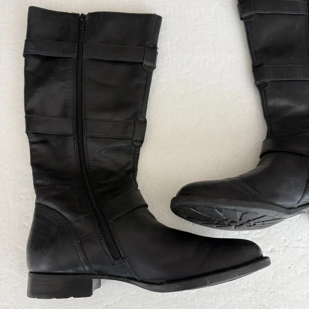 Size 8M - Born Falmouth Tall Women's Black Leather Plaid Lined Western Boot